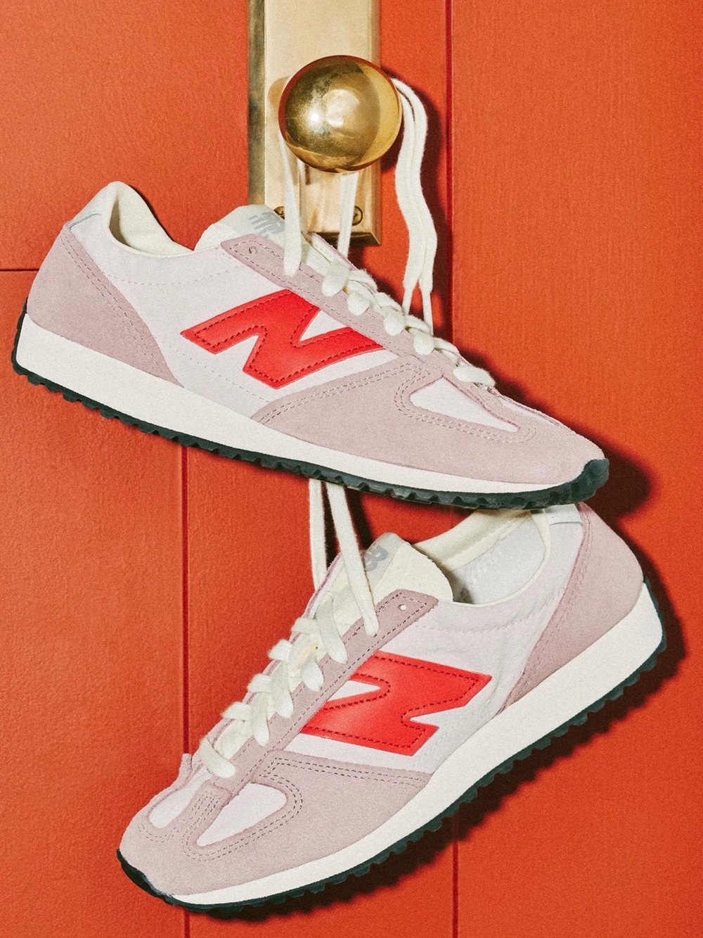 New Balance Women's Mauve Suede & Nylon Sneakers with Red Logo